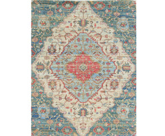 2' X 4' Blue and Beige Medallion Hand Woven Distressed Area Rug