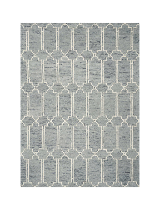 2' X 4' Blue Wool Geometric Hand Tufted Area Rug