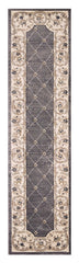 8' Grey Ivory Bordered Floral Indoor Runner Rug