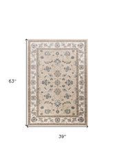 3' X 5' Beige and Ivory Floral Area Rug