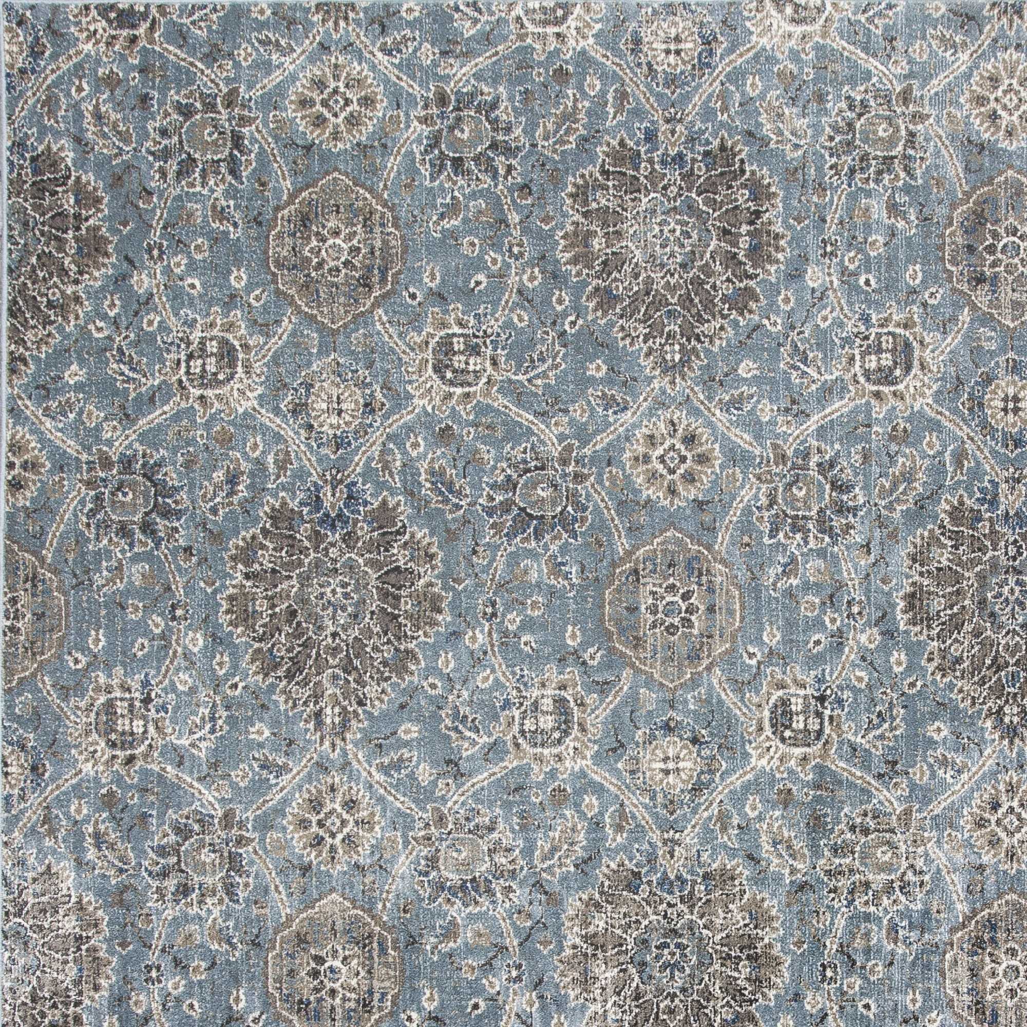 2' X 4' Slate Blue Damask Area Rug