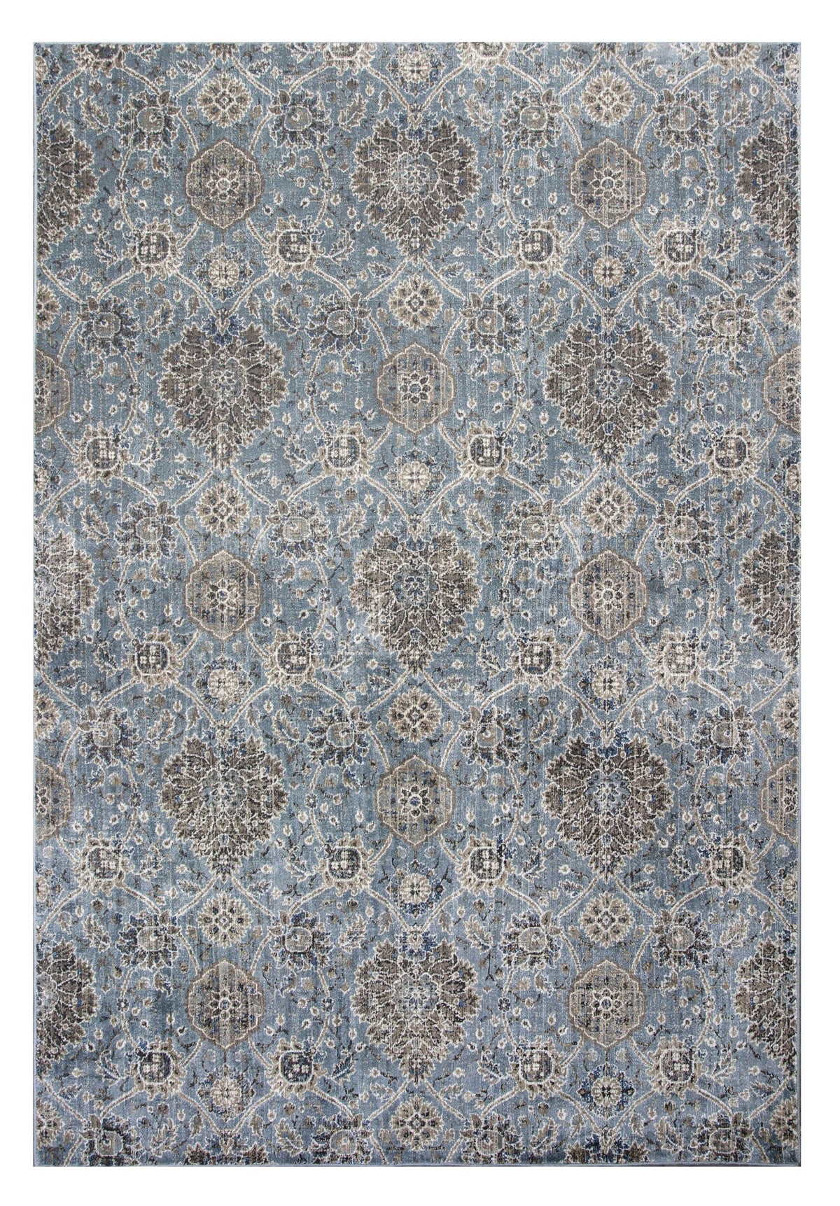 2' X 4' Slate Blue Damask Area Rug