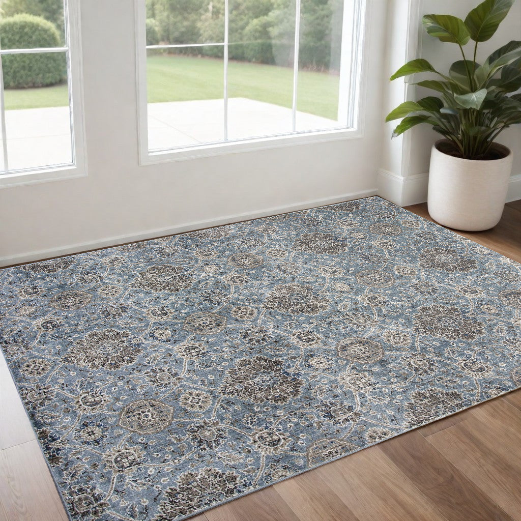 2' X 4' Slate Blue Damask Area Rug