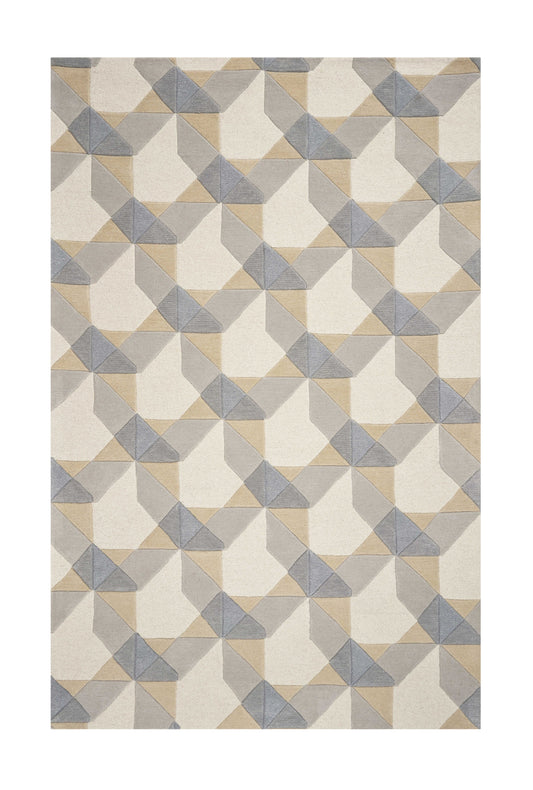 2' X 4' Ivory Or Grey Polygon Pattern Wool Area Rug