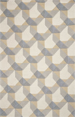 2' X 4' Ivory Or Grey Polygon Pattern Wool Area Rug