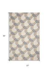 2' X 4' Ivory Or Grey Polygon Pattern Wool Area Rug