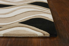 2' X 4' Black Or Beige Waves Wool Area Rug