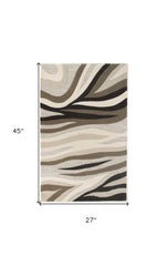 2' X 4' Natural Beige Hand Tufted Abstract Waves Indoor Accent Rug