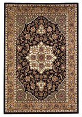 3' X 5' Black Beige Machine Woven Floral Medallion Indoor Area Rug