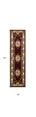 8' Red and Ivory Floral Border Runner Rug