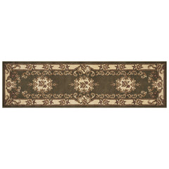 8' Green and Ivory Medallion Runner Rug