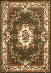 3' X 5' Green Ivory Machine Woven Hand Carved Floral Medallion Indoor Area Rug