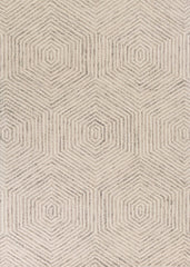 3' X 5' Ivory Geometric Hexagon Wool Area Rug