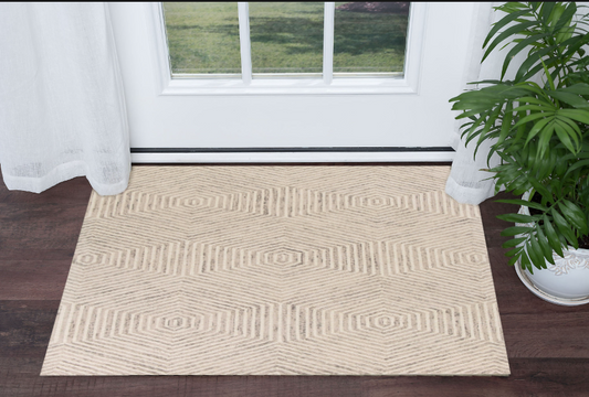 3' X 5' Ivory Geometric Hexagon Wool Area Rug