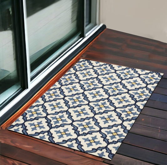 3' X 5' Blue Moroccan Handmade Indoor Outdoor Area Rug