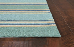 3' X 5' Blue Striped Handmade Indoor Outdoor Area Rug