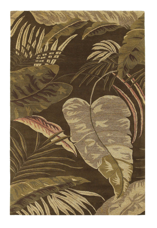 3' X 4' Mocha Brown Hand Tufted Tropical Leaves Indoor Area Rug