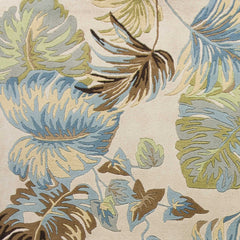 3' X 4' Ivory Blue Hand Tufted Tropical Leaves Indoor Area Rug