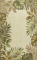 2' X 4' Ivory Leaves Bordered Wool Area Rug