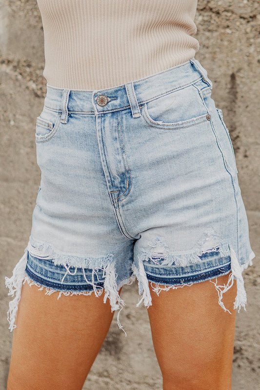 High Waist Raw Hem Denim Shorts Trendsi