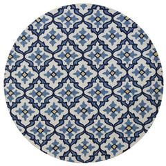 8' Round Ivory and Blue Moroccan Handmade Indoor Outdoor Area Rug