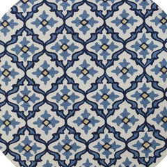 8' Round Ivory and Blue Moroccan Handmade Indoor Outdoor Area Rug