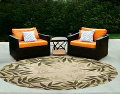 8' Round Sand Round Floral Handmade Indoor Outdoor Area Rug