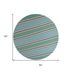 8' Round Blue Round Striped Handmade Indoor Outdoor Area Rug