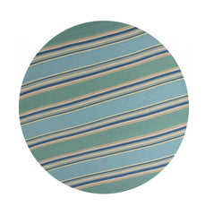 8' Round Blue Round Striped Handmade Indoor Outdoor Area Rug