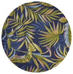 8' Round Blue Round Floral Handmade Indoor Outdoor Area Rug