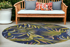 8' Round Blue Round Floral Handmade Indoor Outdoor Area Rug