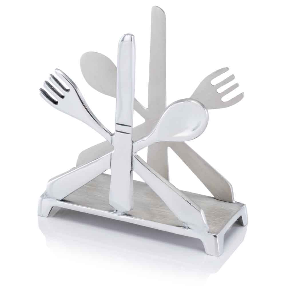 6" Aluminum Cutlery Design Free Standing Napkin Holder - Homeroots