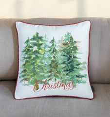 18" Green and White Christmas Tree Throw Pillow Cover