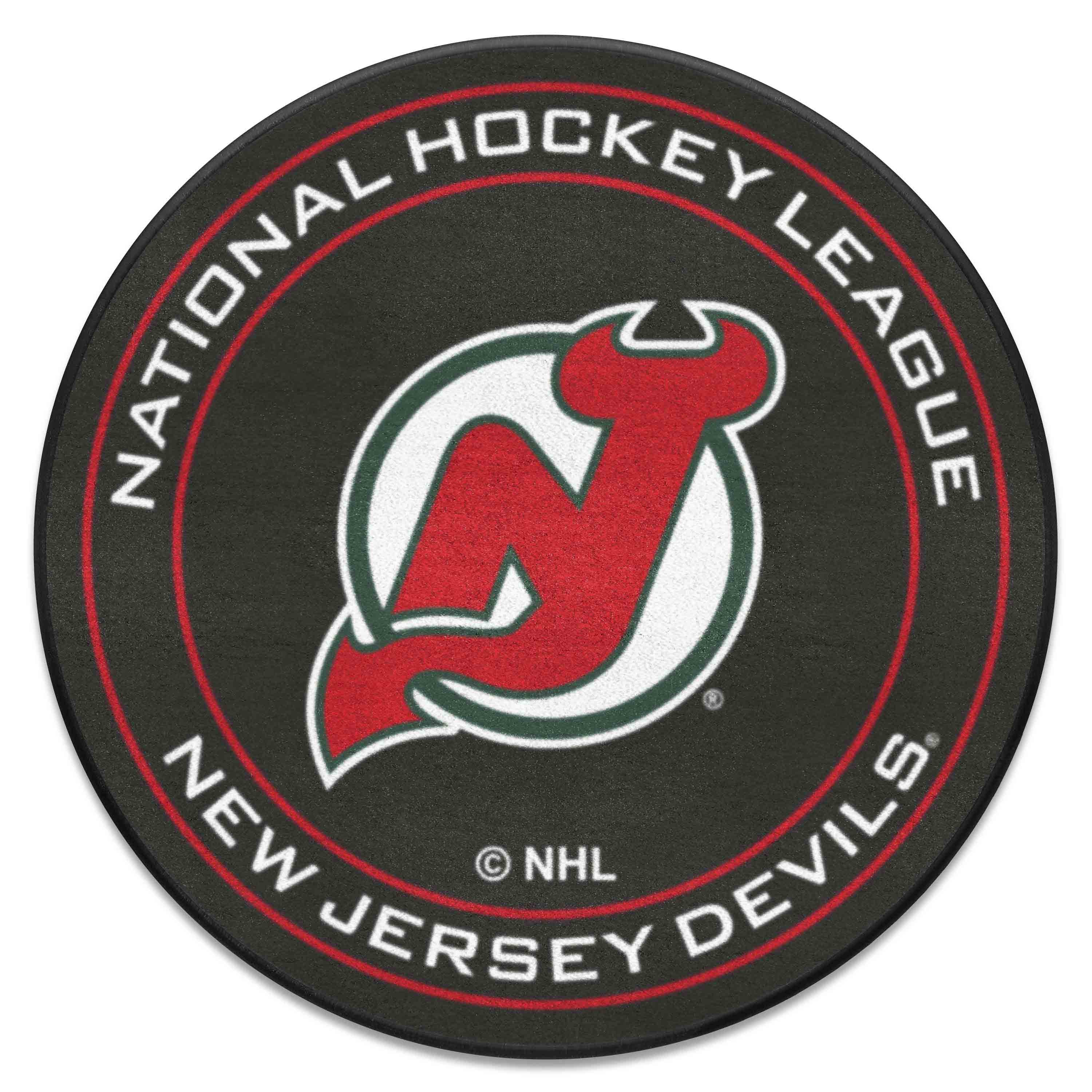 NHLRETRO New Jersey Devils Hockey Puck Rug - 27in. Diameter