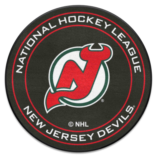 NHLRETRO New Jersey Devils Hockey Puck Rug - 27in. Diameter