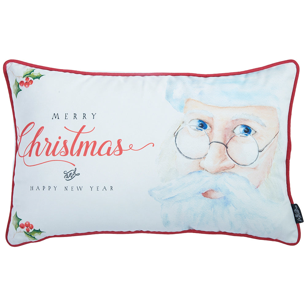 Funda de almohada navideña de Papá Noel en color rojo y blanco de 12" x 20"