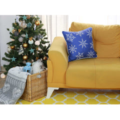 18" Blue Christmas Snow Flakes Throw Pillow Cover