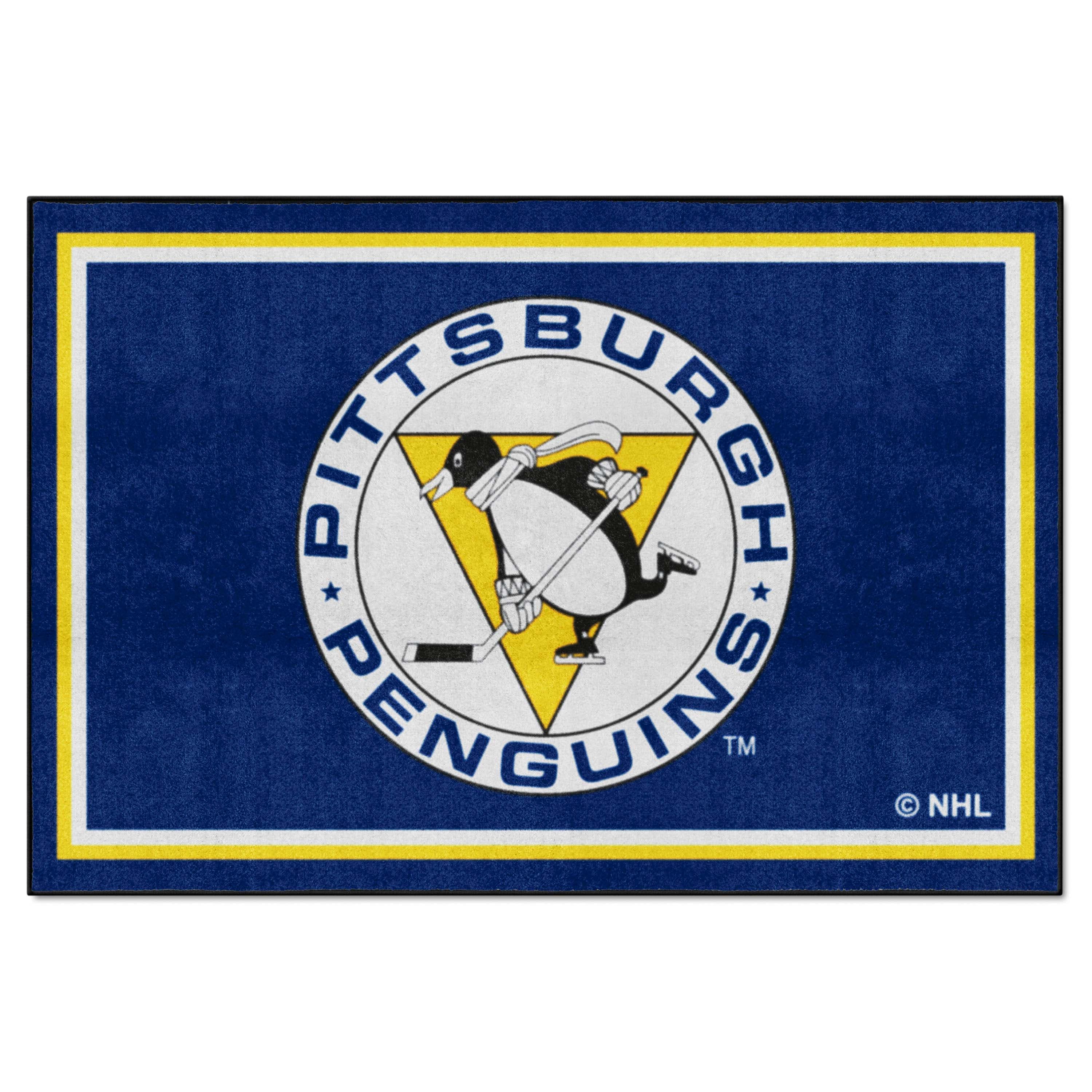 Retro NHL Pittsburgh Penguins 5ft. x 8 ft. Plush Area Rug - Pittsburgh Penguins