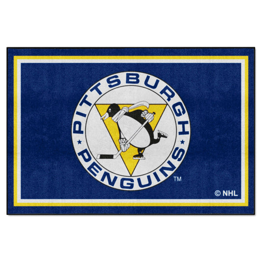 Retro NHL Pittsburgh Penguins 5ft. x 8 ft. Plush Area Rug - Pittsburgh Penguins