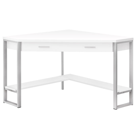 42" White and Silver Corner Computer Desk With Two Drawers - Homeroots