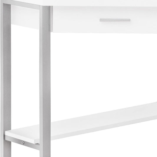 42" White and Silver Corner Computer Desk With Two Drawers - Homeroots