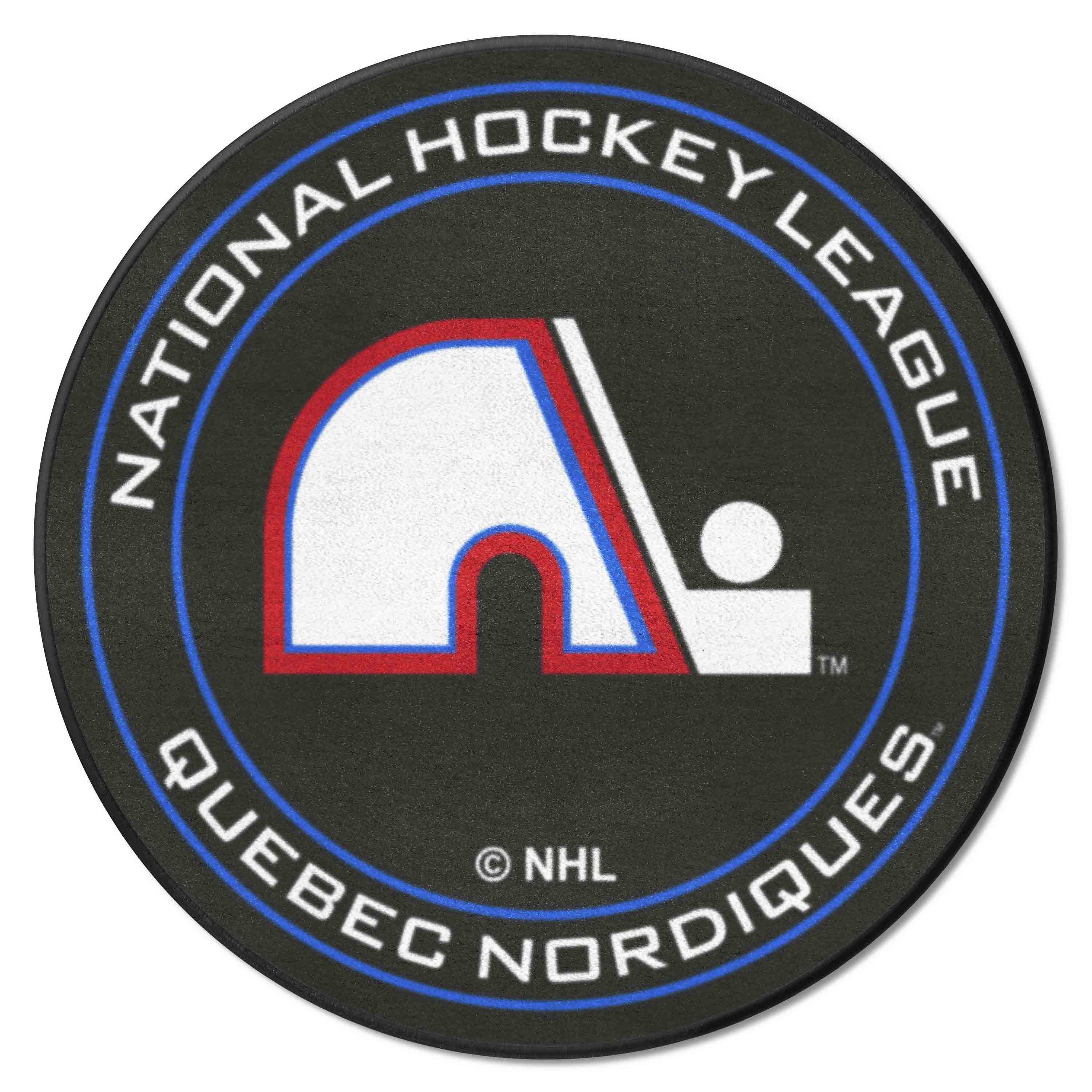 NHLRETRO Quebec Nordiques Hockey Puck Rug - 27in. Diameter - Quebec Nordiques