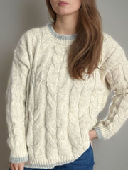 Cable Knit Round Neck Long Sleeve Sweater - Trendsi