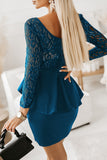 Lace Detail Long Sleeve Mini Dress - Flyclothing LLC