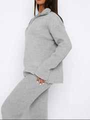 Quarter Zip Long Sleeve Top and Pants Set - Trendsi