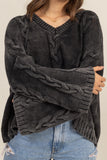 HYFVE Cable Knit V-Neck Dropped Shoulder Oversized Sweater - Trendsi