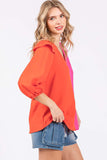 GeeGee Full Size Ruffle Trim Contrast Blouse - Flyclothing LLC