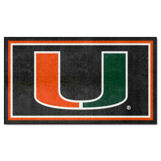 Miami Hurricanes 3ft. x 5ft. Plush Area Rug, Black - Miami