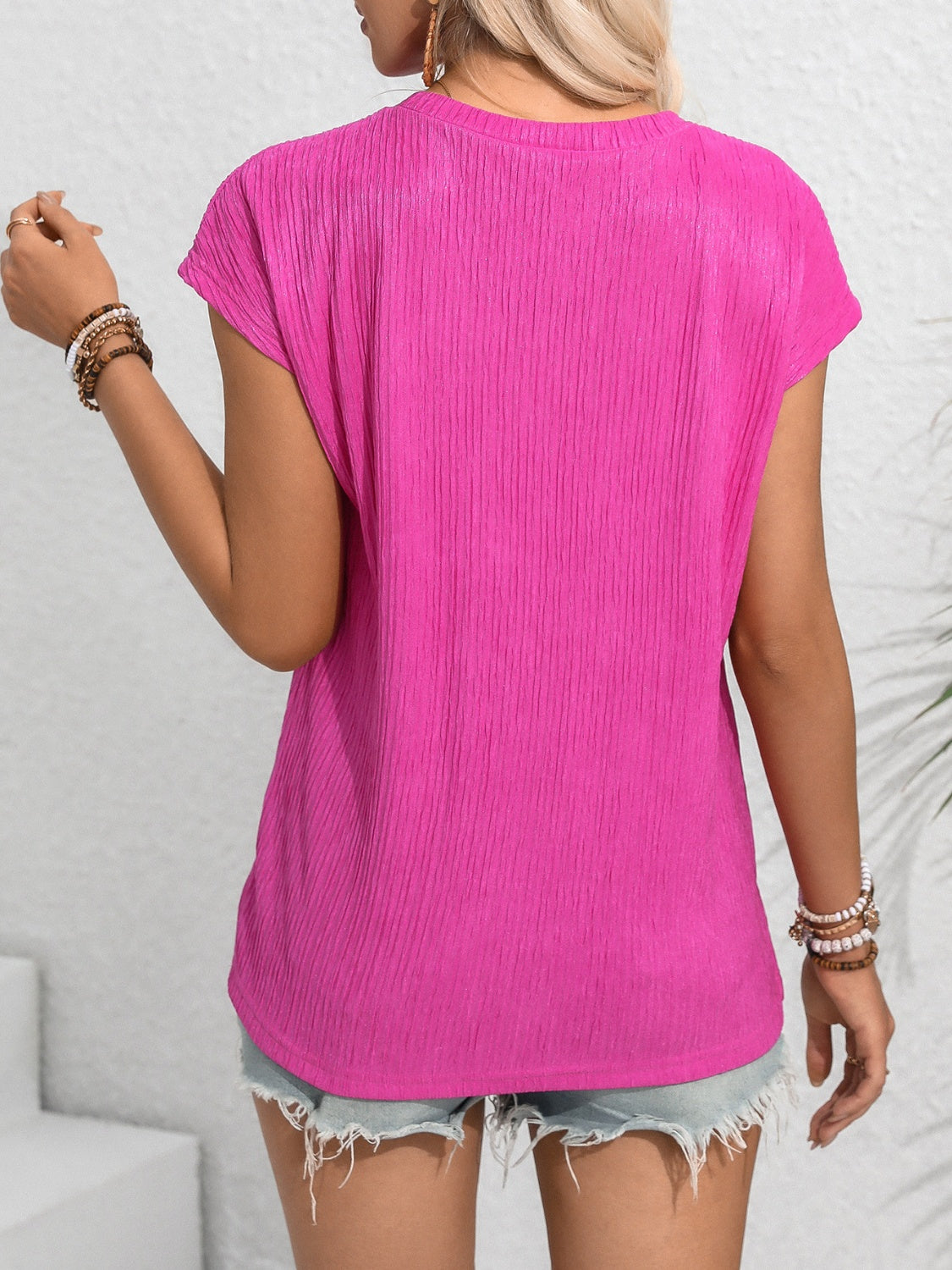 Round Neck Cap Sleeve Blouse