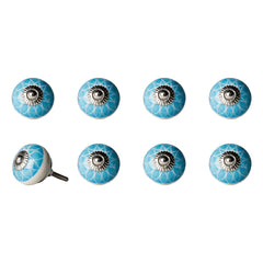 1.5" X 1.5" X 1.5" Ceramic Metal Aqua And White 8 Pack Knob